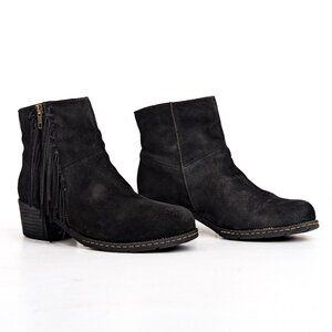 Born Women Kenia Black Suede Fringe Western Zip Ankle Boots sz 9